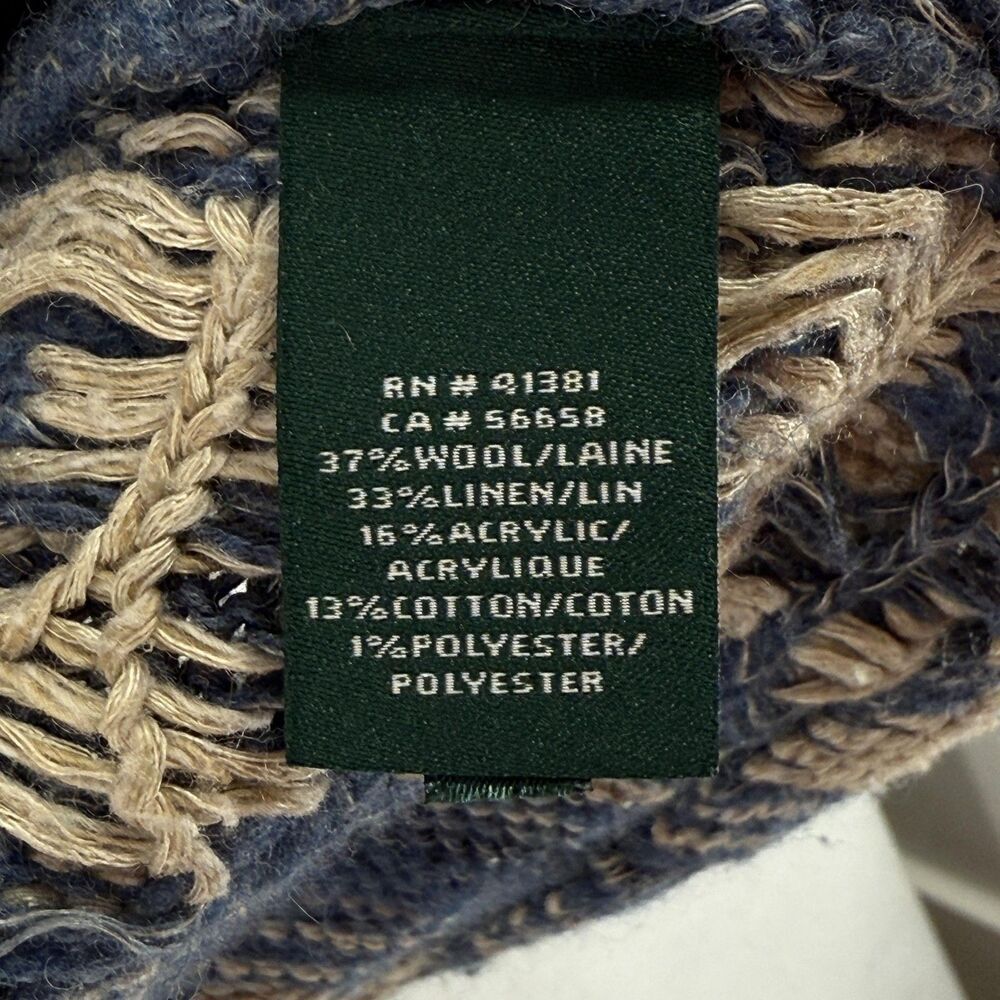 Lauren Ralph Lauren Poncho Cardigan Women L Blue Beige Wool Linen Southwestern - Picture 8 of 15